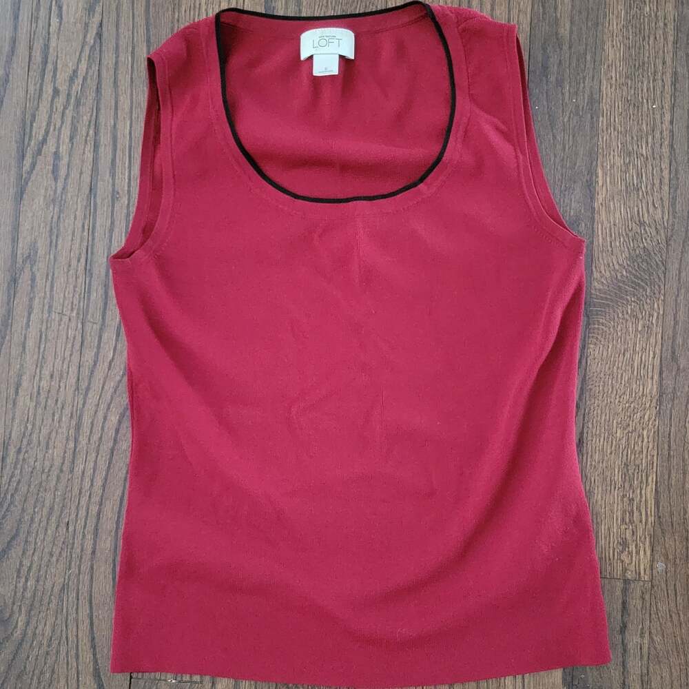 Ann Taylor LOFT Red/Black Scoop Neck Ribbed Tank Top,S